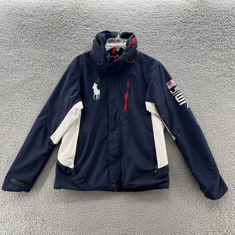 Polo Ralph Lauren Ski Jacket Womens Medium Blue USA Flag‎ US 67 Big Pony